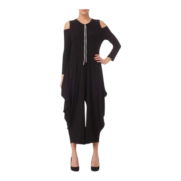 Joseph Ribkoff Harem Drape Cold Shoulder Zip Jumpsuit Stretch - Size 14 - Picture 13 of 15